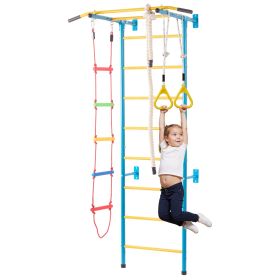 Indoor Jungle Gym for Toddlers, 5-in-1 Climbing Playset with Carbon Steel Swedish Ladder, Wall Ladder, Pull-Up Bar, Rope Ladder, and Gymnastic Ri
