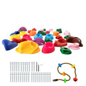 32 Rock Climbing Holds, Multi-Size and Colored Climbing Rocks for Kids and Adults, Rock Wall Holds with Colored Climbing Rope and Mounting Hardwa