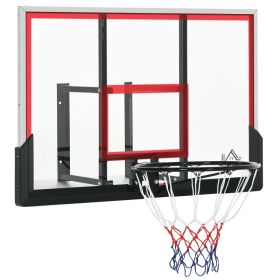 Wall Mounted Basketball Hoop, Basketball Goal Combo Kit with 43" x 30" Shatter Proof Backboard, Durable Bracket and All Weather Net for Outdoor U (Option: Black, Clear, Red-1180x800x90 mm)