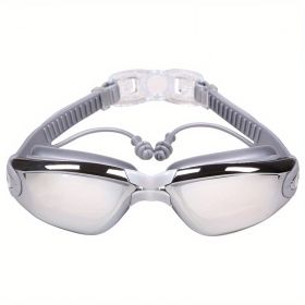 One-piece Earplugs Waterproof And Fog-proof; High-definition Myopia Adult Swimming Glasses; Swimming Goggles And Swimming Supplies. (Color: Silver Gray)