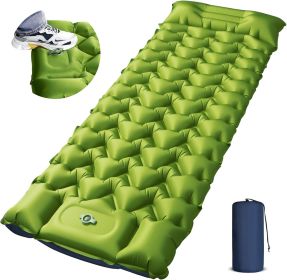 Camping Sleeping Pad, Ultralight Camping Mat with Pillow Built-in Foot Pump, 4" Thick Inflatable Sleeping Mat Compact for Backpacking, Hiking (size: V-green   Single)