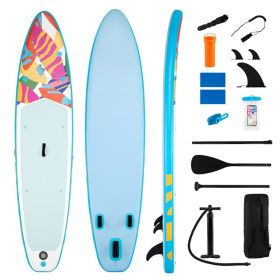 11' Wide Inflatable Stand Up Paddle Board with Backpack for All Skill Levels (Color: Blue)