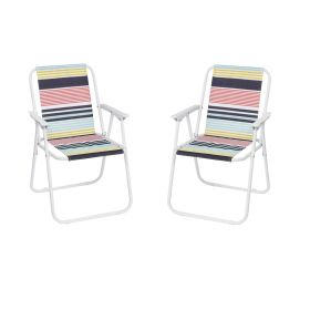 Folding Beach Chair, Lightweight Beach Chair with High Back, Portable Foldable Camping Chair Lawn Chair with Hard Armrest, Colorful Stripes (Quantity: 2pcs)